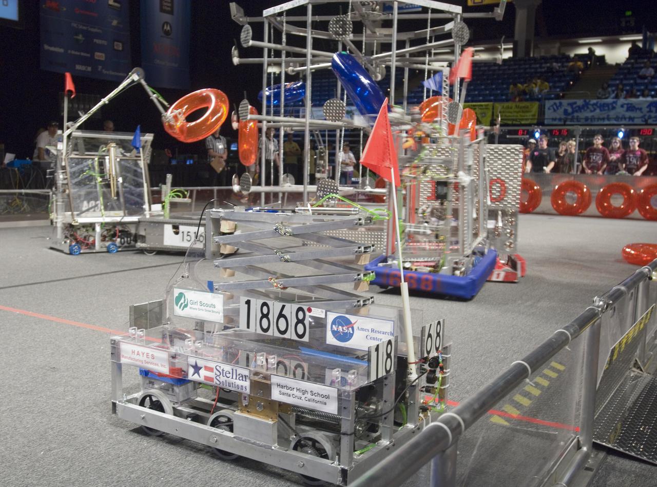 Silicon Valley FIRST Regional Robotics competition:  Battle on! teams 1516 Grizzles, 1868 Space Cookies, 668 The Apes of Wrath