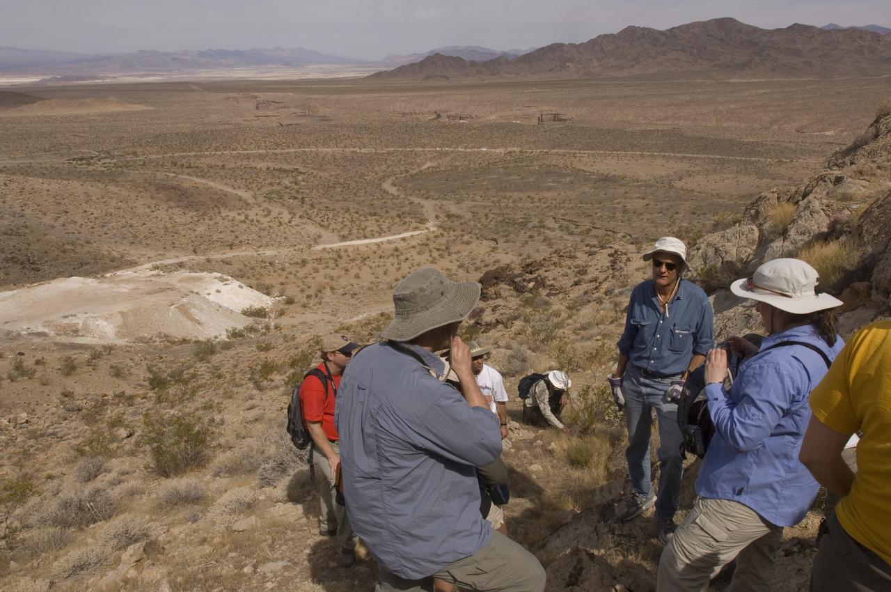 Spaceward Bound event in the Mojave Deser , CA (an outreach exercise) with Dr Chris McKay and Ames Education department personnel Brian Day, Barbara Bazar and a accompaning (learning for the the classroom) team of teachers will be studying side-by-side with NASA scientists who search for life in extreme environments, closely approximating what they expect to find on other planets. Why the Mojave -- an inhospitable, sun-drenched spot in the California Desert? This natural setting presents scientists with opportunities to study environments that are analogous to what explorers will find on the Moon and Mars. Teachers and scientists will perform scientific fieldwork in lunar geology, Mars astrobiology, Mars geology, and issues of temperature and solar inundation and radiation. for additional information and Outreach projects see http://quest.arc.nasa.gov/
