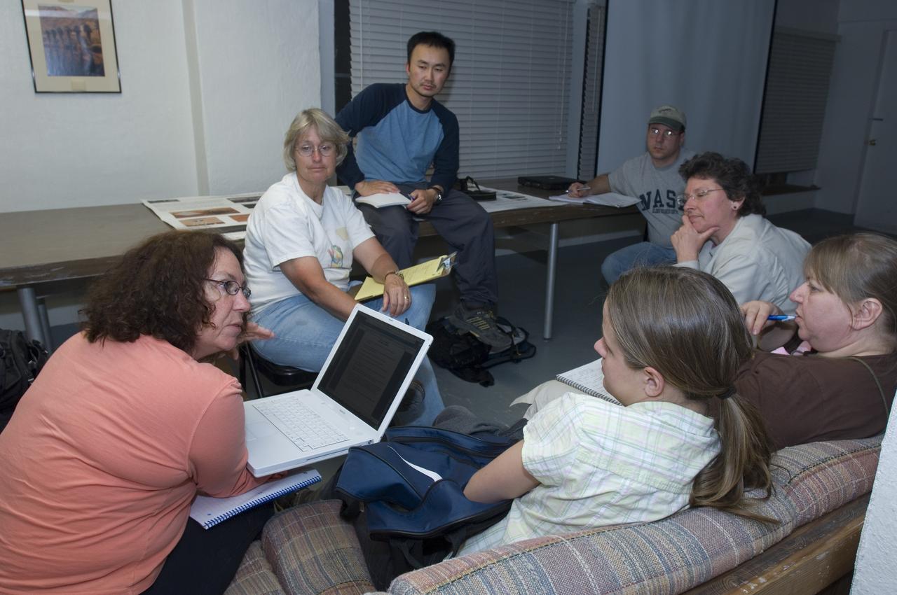 Spaceward Bound event in the Mojave Deser , CA (an outreach exercise) with Dr Chris McKay and Ames Education department personnel Brian Day, Barbara Bazar and a accompaning (learning for the the classroom) team of teachers will be studying side-by-side with NASA scientists who search for life in extreme environments, closely approximating what they expect to find on other planets. Why the Mojave -- an inhospitable, sun-drenched spot in the California Desert? This natural setting presents scientists with opportunities to study environments that are analogous to what explorers will find on the Moon and Mars. Teachers and scientists will perform scientific fieldwork in lunar geology, Mars astrobiology, Mars geology, and issues of temperature and solar inundation and radiation. for additional information and Outreach projects see http://quest.arc.nasa.gov/