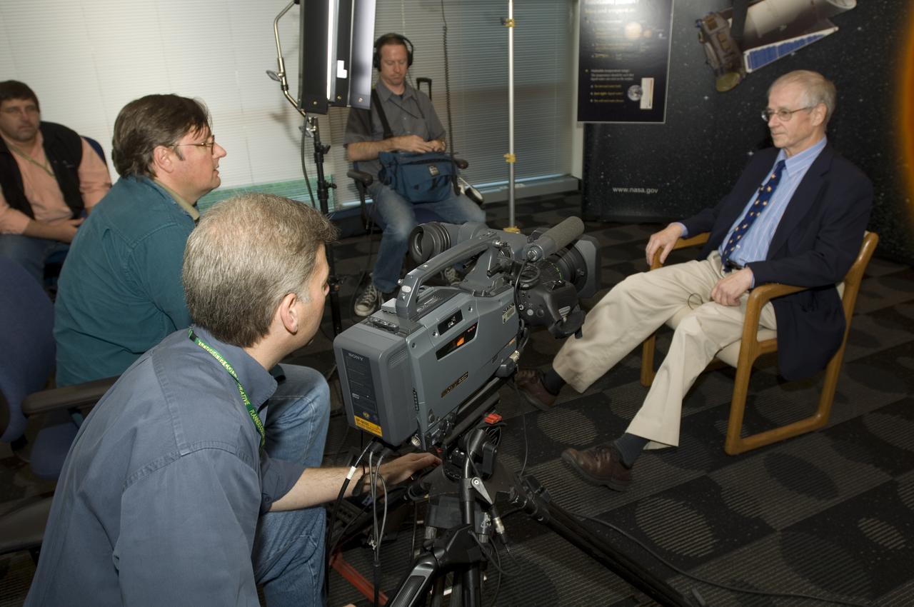 Ames Video group during interviewing Dave Lathem, Harvard Smithsonian Center for Astrophysics, Cambridge, MR at the SETI Institute during a NASA Ames Kepler Mission  conference. Dave Maurantonio, Ed Schilling, Bill Moede, and Eric Land, Ames/Planners Video crew  (Kepler a search for habitable planets was selected for Discovery Program)