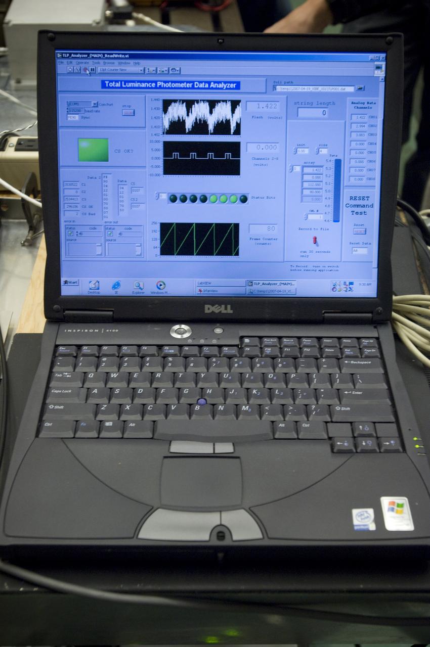 Lunar CRater Observation and Sensing Satellite (LCROSS) and P.I. at NASA Ames Research Center  - Total Luminance Photometer lens and electronics units on shake table in N-2444 EEL Laboratory: shows total luminance photometer data analyzer