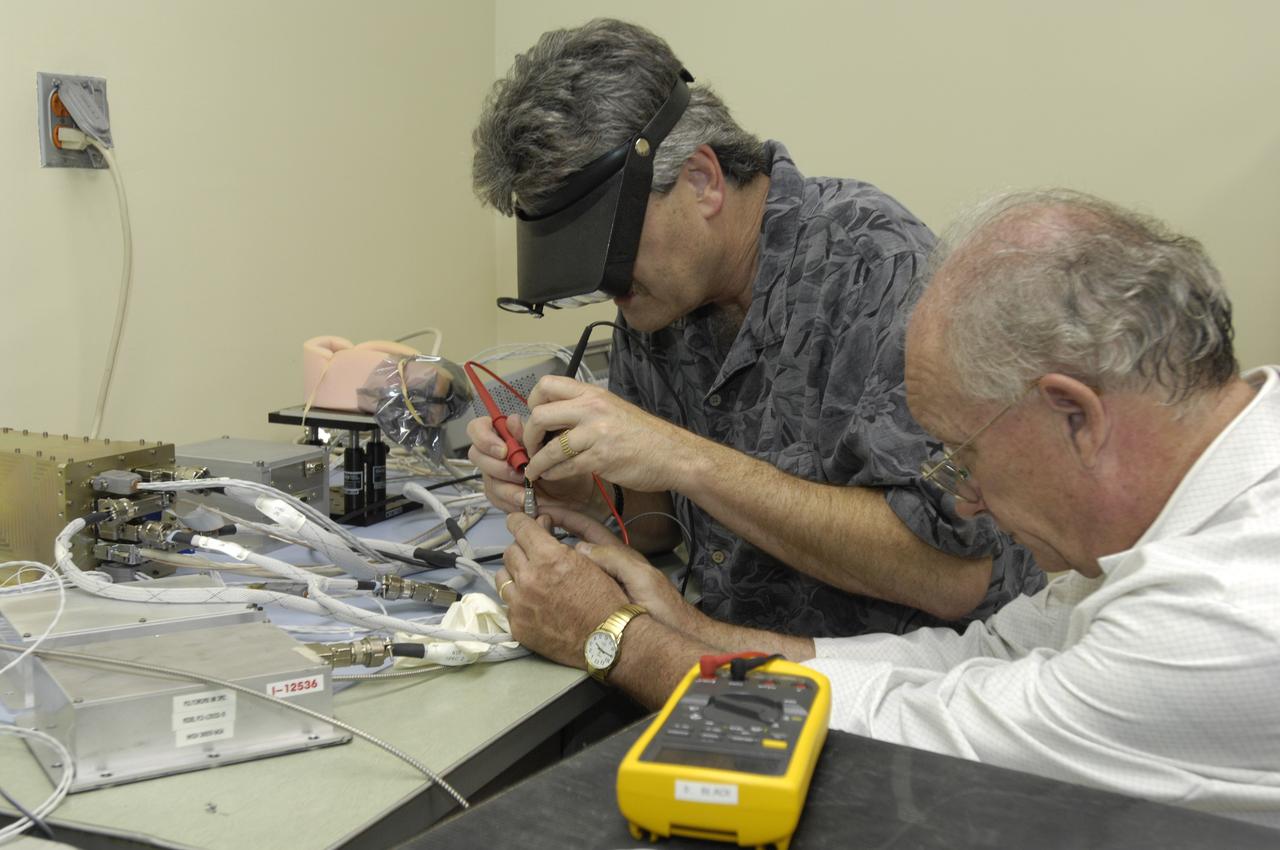 LCROSS in Clean Room at Ames Research Centeer -  flight hardware cable check and verification