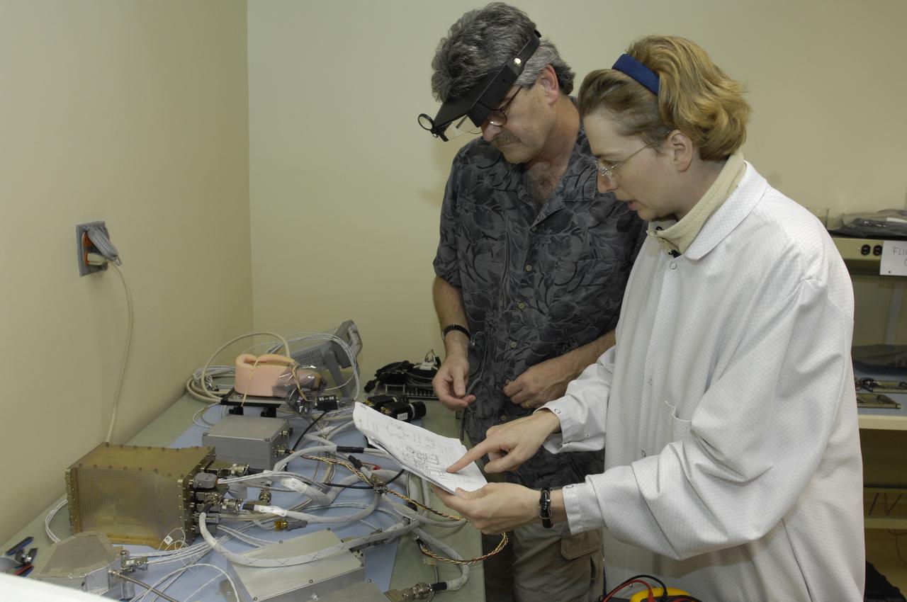 LCROSS in Clean Room at Ames Research Centeer -  flight hardware cable check and verification