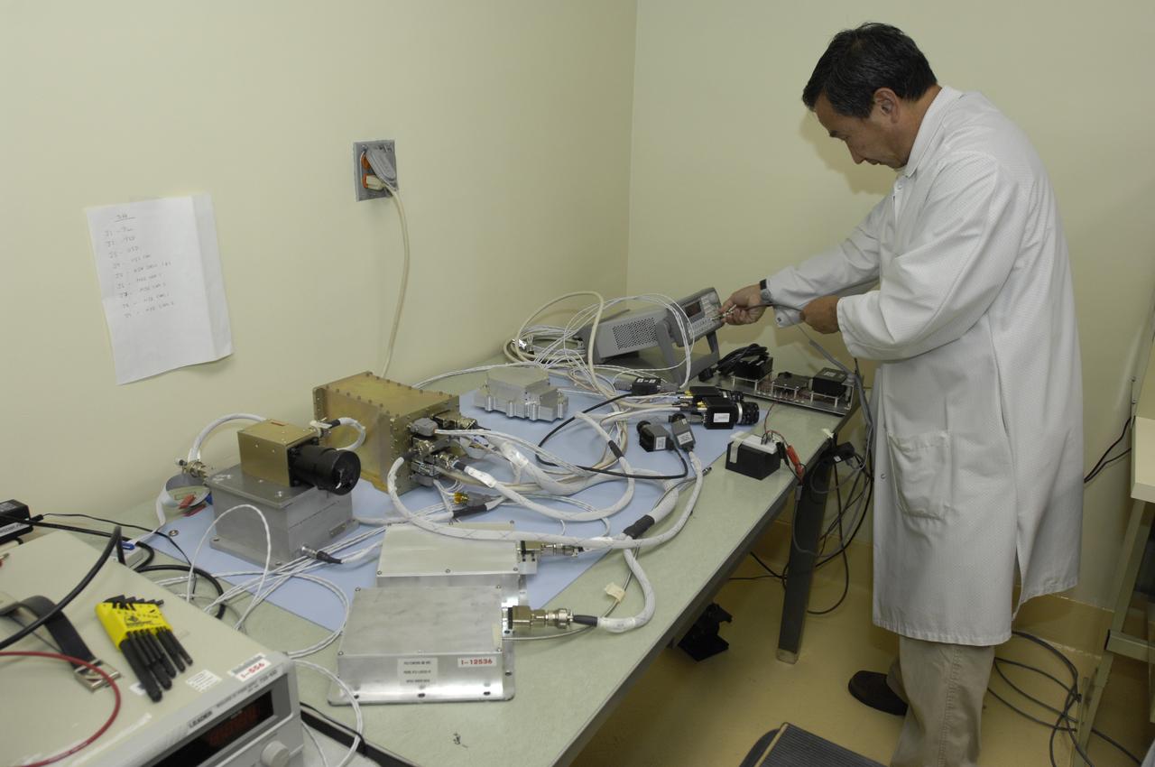 LCROSS in Clean Room at Ames Research Centeer -  flight hardware cable check and verification