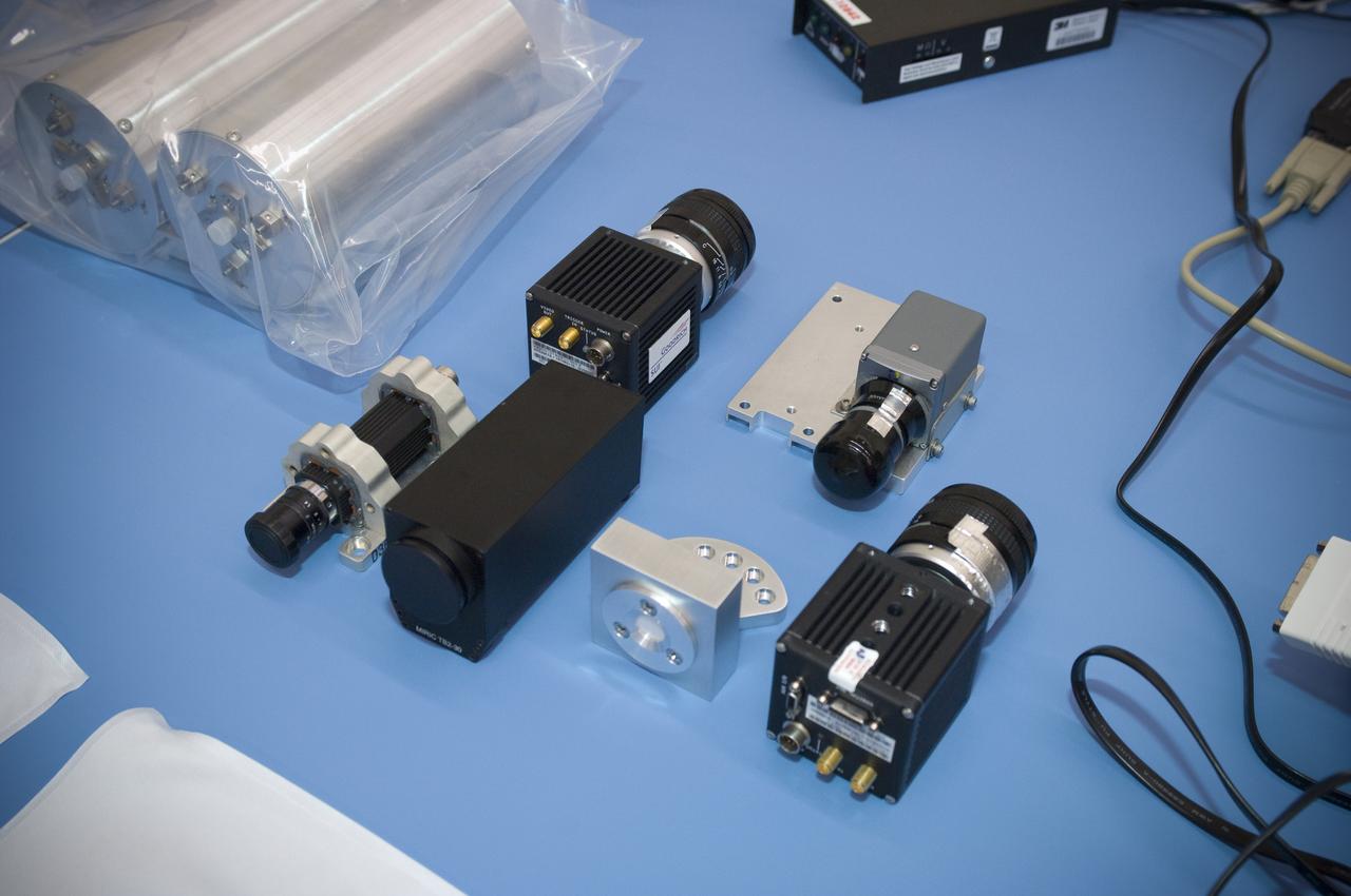 LCROSS flight hardware in clean room at Ames N-240. with P.I.'s and EEL personnel preforming various tests