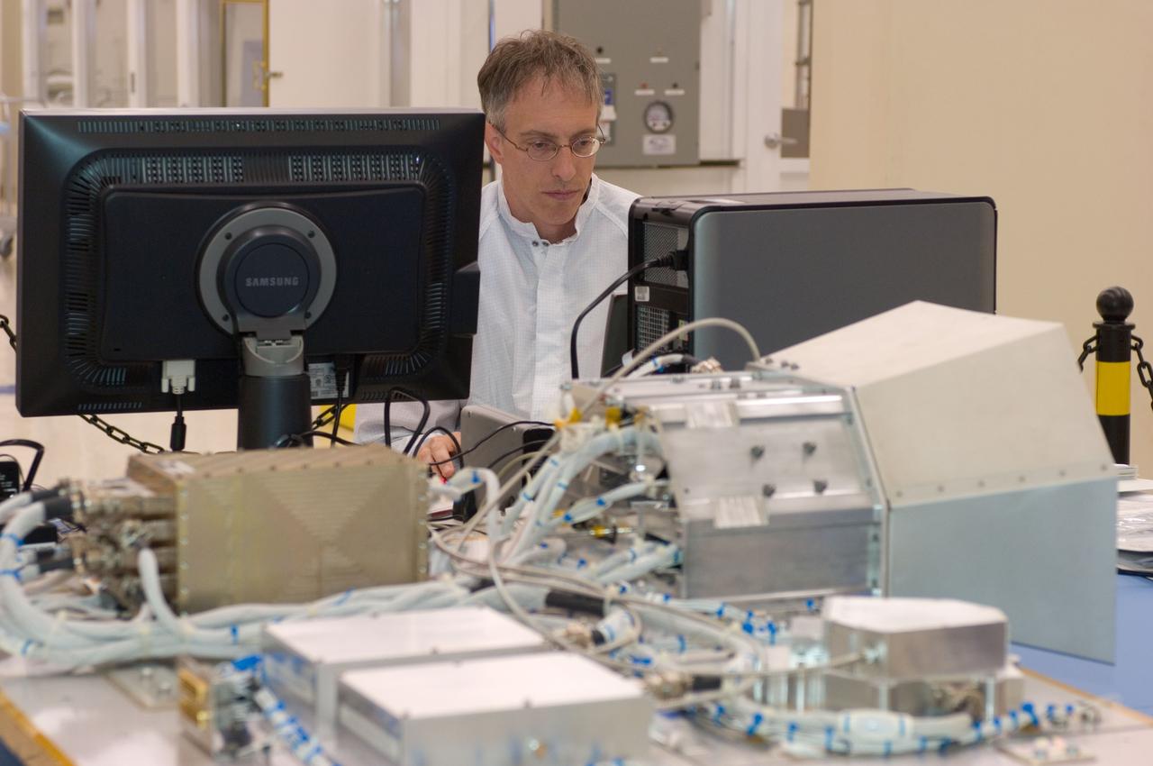 LCROSS flight hardware in clean room at Ames N-240. with Mark Shirley, LCROSS Northrup Grumman Redondo Beach, CA