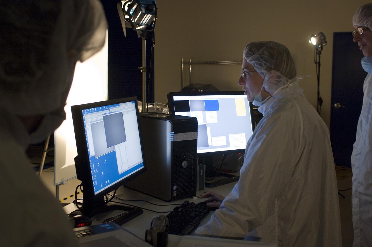 LCROSS in Ames clean room  N-240 - Calibration and camera check out with Kim Ennico, P.I.