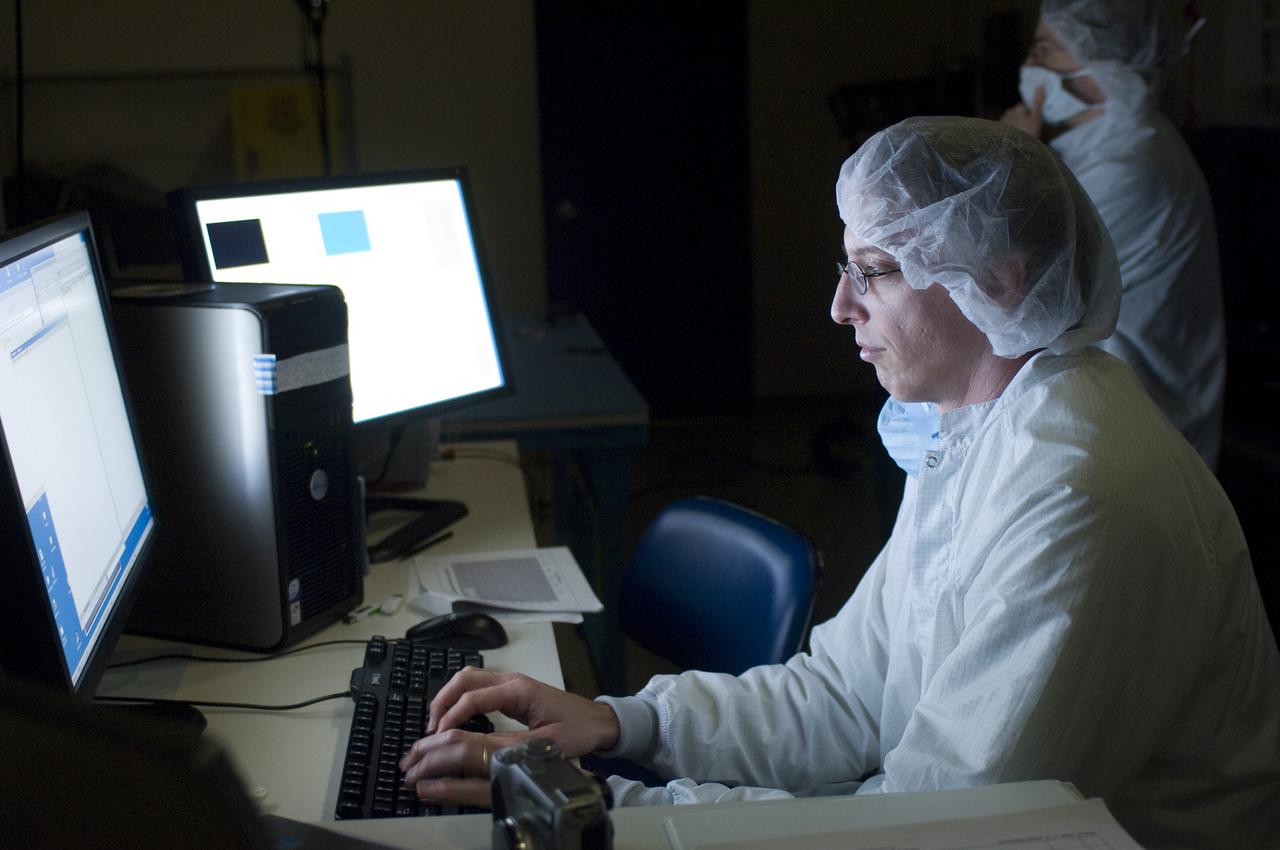 LCROSS in Ames clean room  N-240 - Calibration and camera check out with Kim Ennico, P.I.