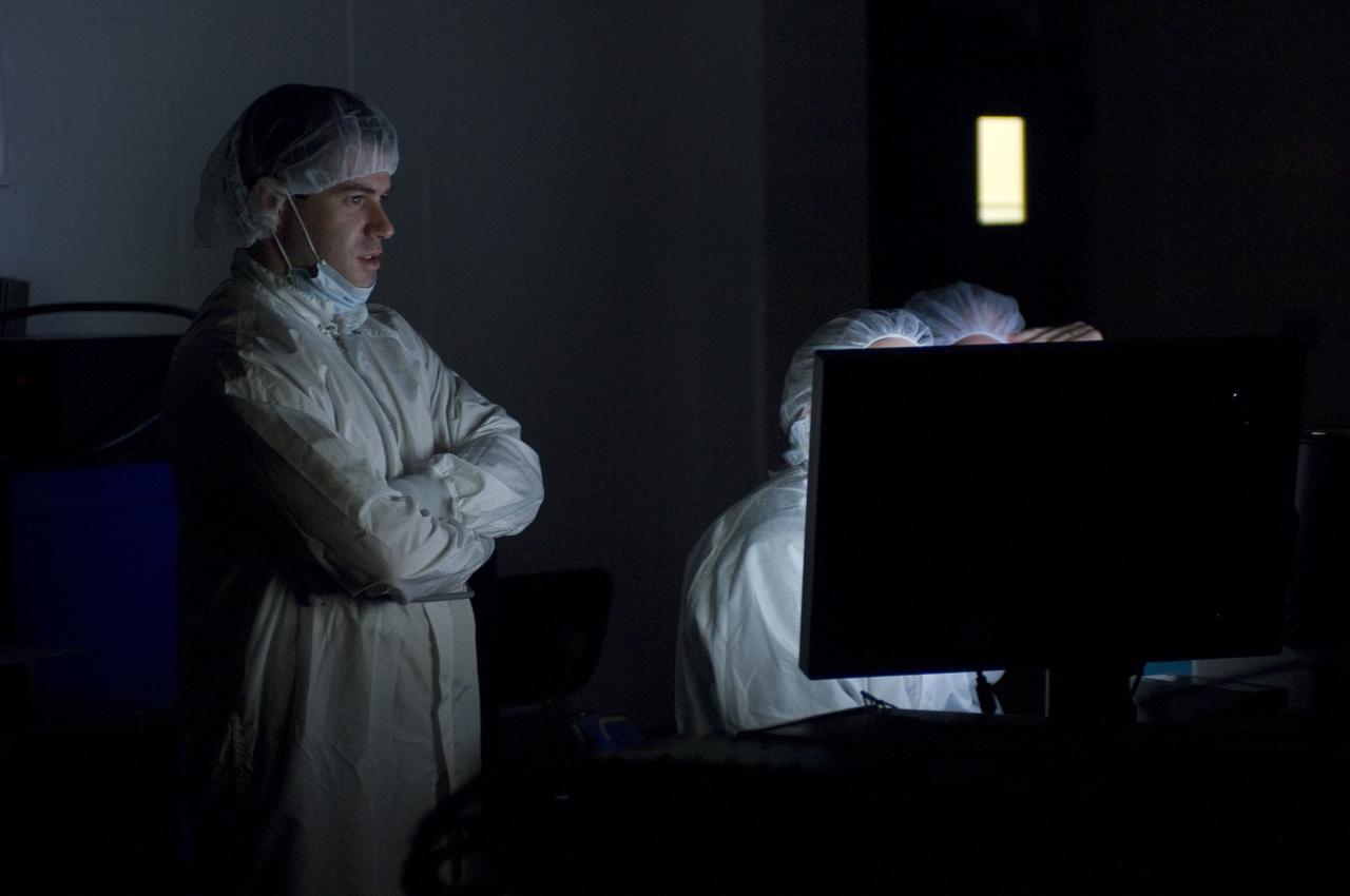 LCROSS in Ames clean room of N-240  - Calibration and camera chec out with Kim Ennico