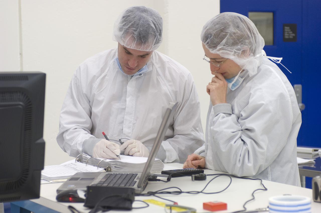 LCROSS in Ames clean room of N-240 - Calibration and camera check out with Tony Colaprete and Kim Ennico P.I.'s