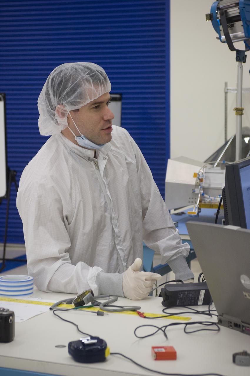 LCROSS in Ames clean room N-240 - Calibration and camera chec out with Tony Colaprete, P.I.