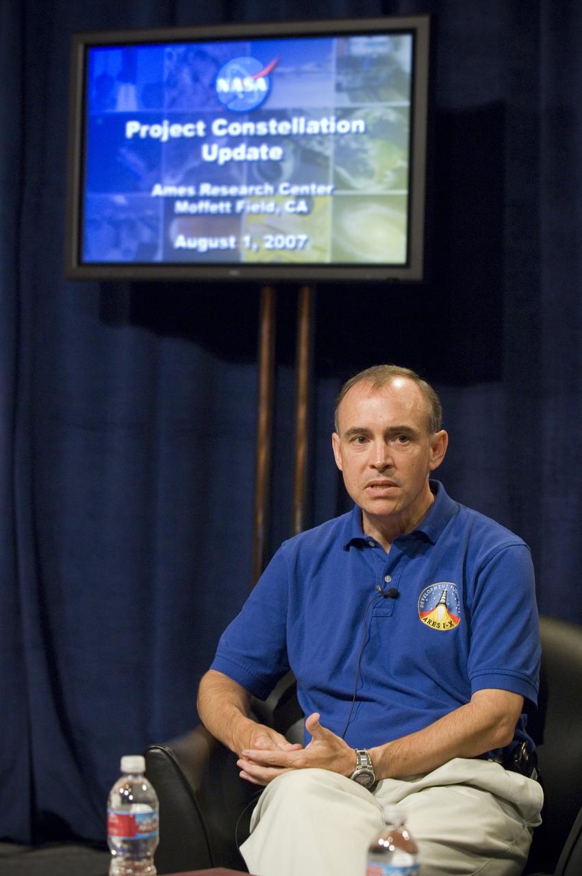 NASA Officials gather at Ames Research Center to discuss Spaceship development progress. Constellation is developing the Orion spacecraft and Ares rockets to support an American return to the moon by 2020.  Speaker  Jeff Hanley, JSC Constellation program manager