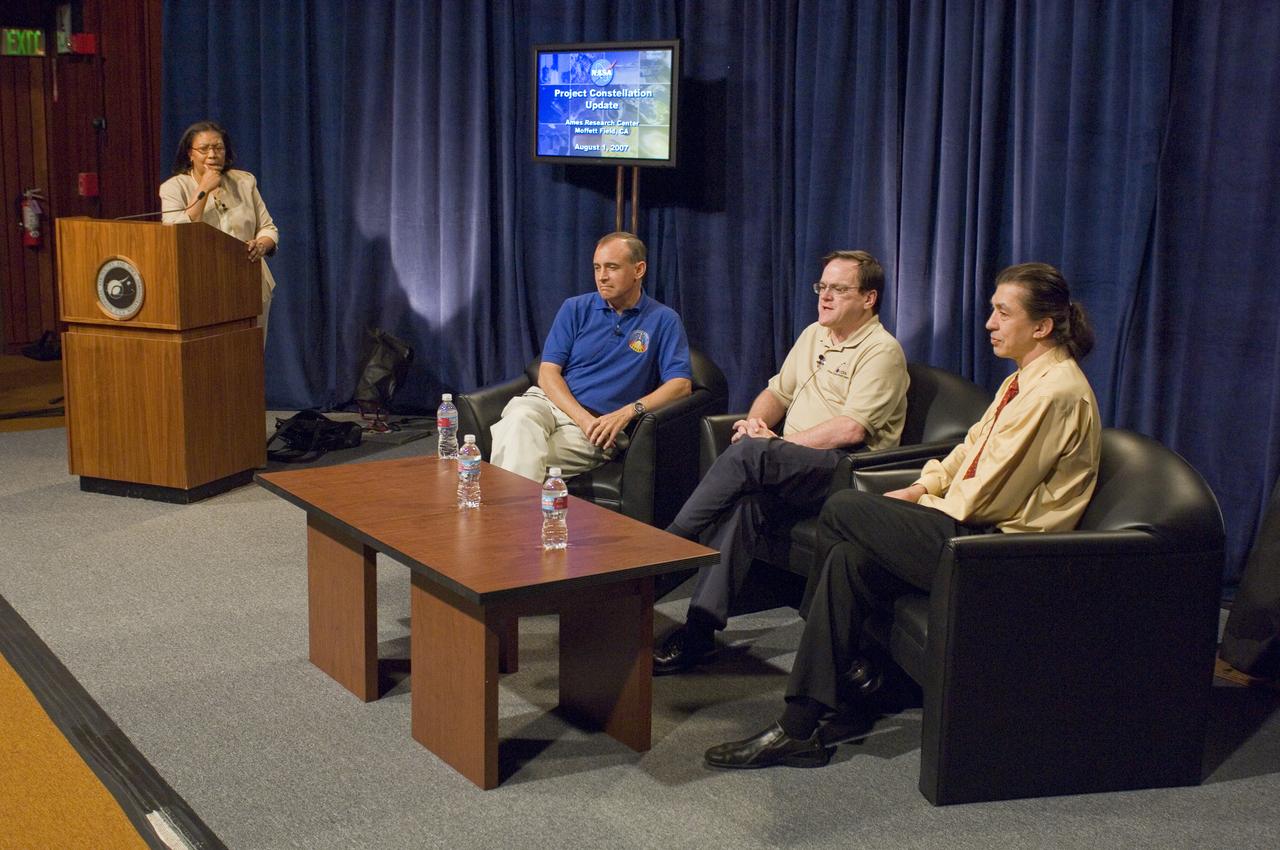 NASA Officials gather at Ames Research Center to discuss Spaceship development progress. Constellation is developing the Orion spacecraft and Ares rockets to support an American return to the moon by 2020.