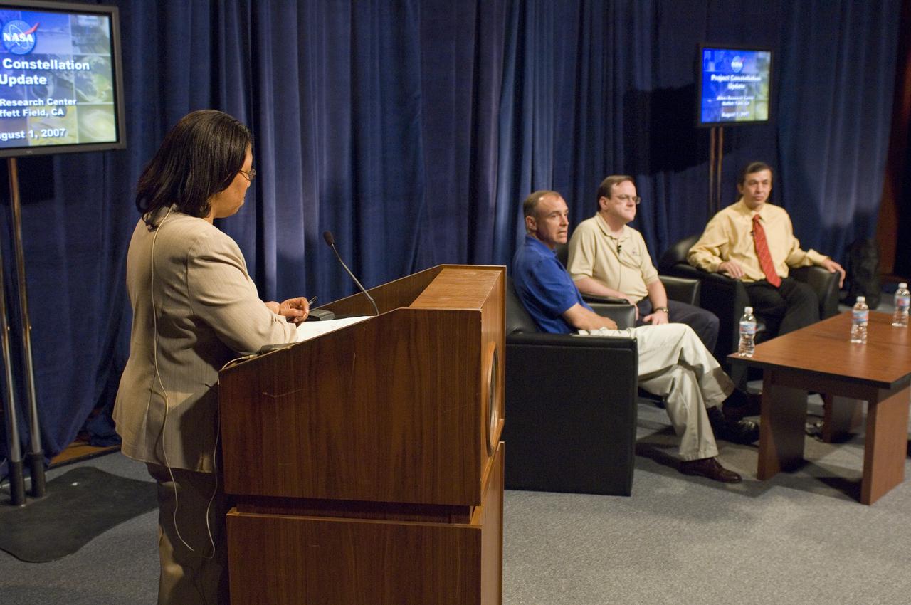 NASA Officials gather at Ames Research Center to discuss Spaceship development progress. Constellation is developing the Orion spacecraft and Ares rockets to support an American return to the moon by 2020.
