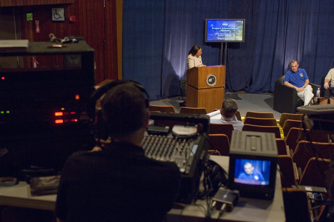 NASA Officials gather at Ames Research Center to discuss Spaceship development progress. Constellation is developing the Orion spacecraft and Ares rockets to support an American return to the moon by 2020.