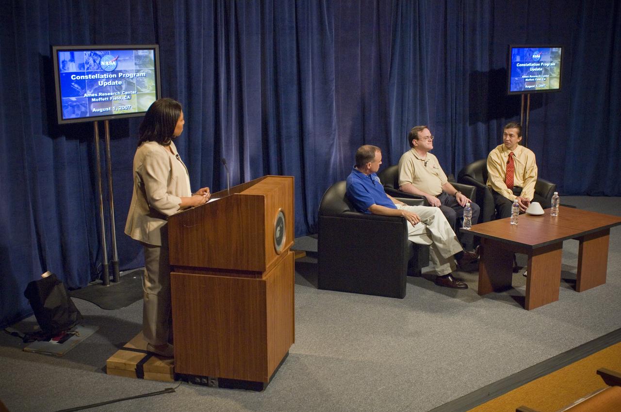 NASA Officials gather at Ames Research Center to discuss Spaceship development progress. Constellation is developing the Orion spacecraft and Ares rockets to support an American return to the moon by 2020.