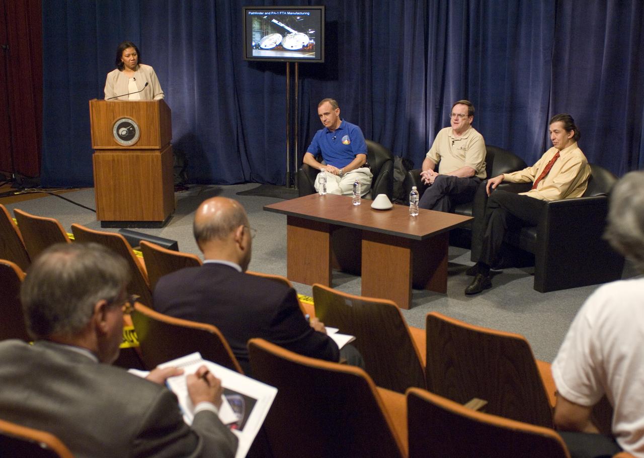 NASA Officials gather at Ames Research Center to discuss Spaceship development progress. Constellation is developing the Orion spacecraft and Ares rockets to support an American return to the moon by 2020.
