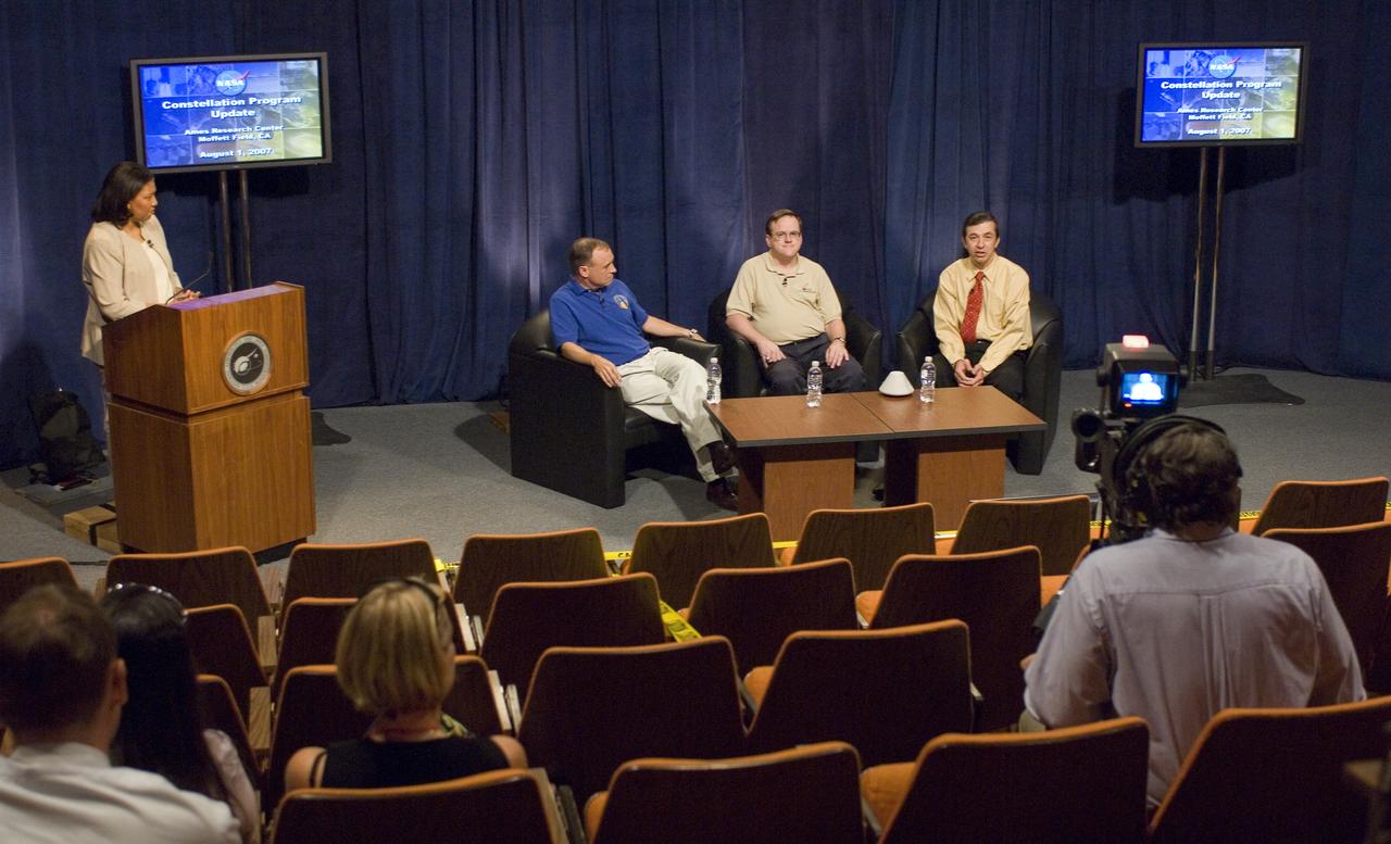 NASA Officials gather at Ames Research Center to discuss Spaceship development progress. Constellation is developing the Orion spacecraft and Ares rockets to support an American return to the moon by 2020.