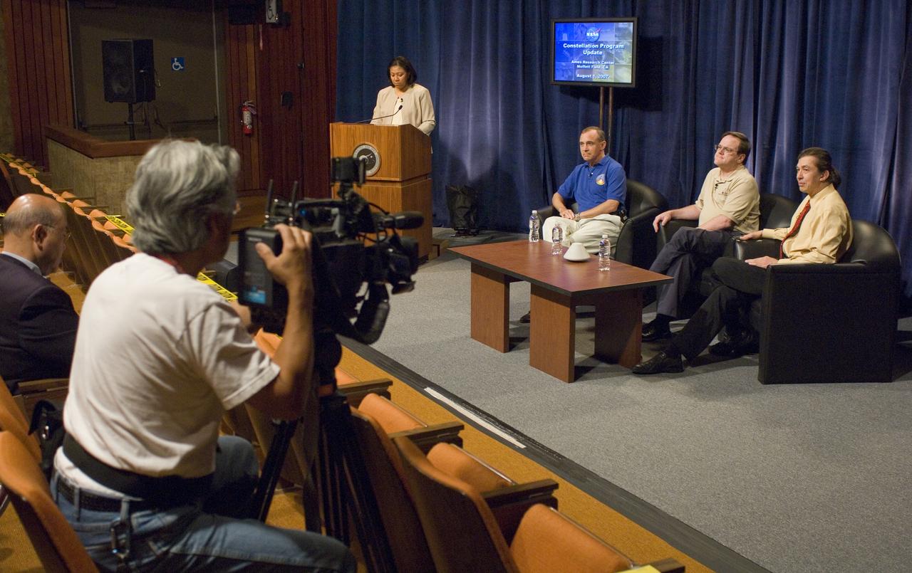 NASA Officials gather at Ames Research Center to discuss Spaceship development progress. Constellation is developing the Orion spacecraft and Ares rockets to support an American return to the moon by 2020.