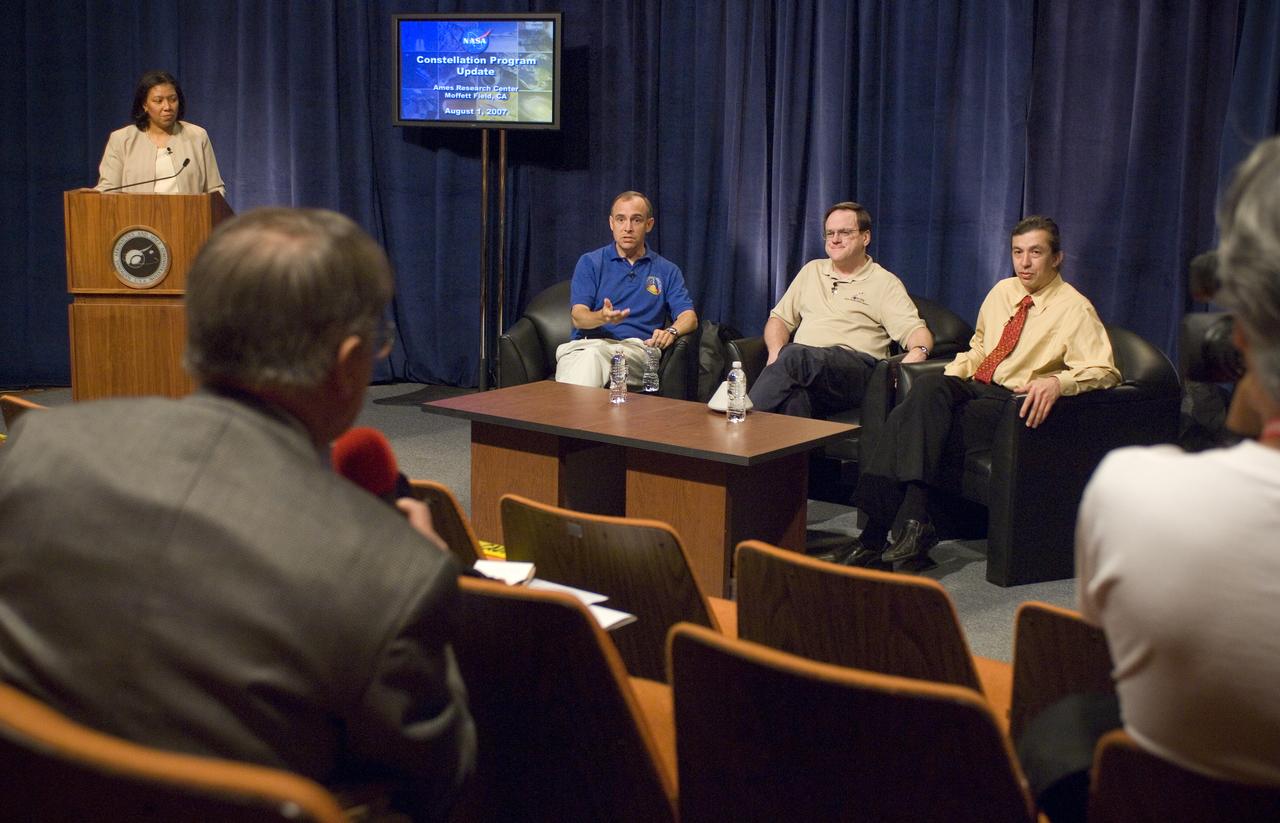 NASA Officials gather at Ames Research Center to discuss Spaceship development progress. Constellation is developing the Orion spacecraft and Ares rockets to support an American return to the moon by 2020.