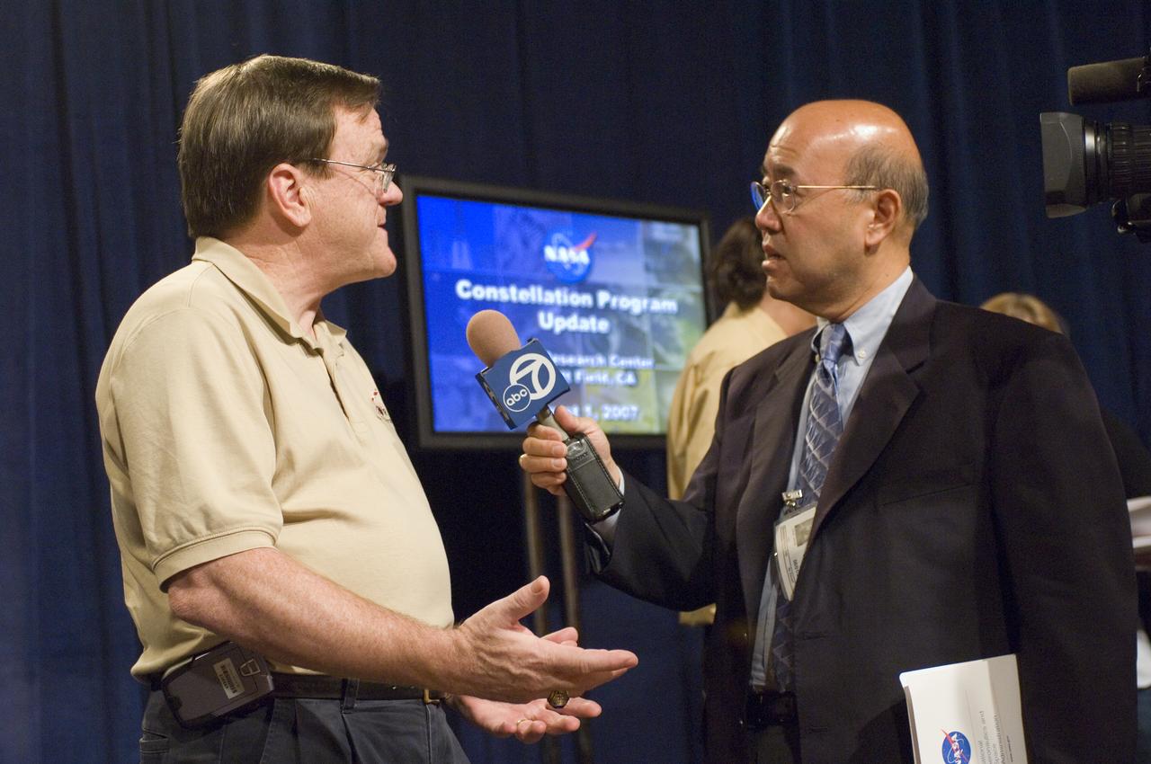 NASA Officials gather at Ames Research Center to discuss Spaceship development progress. Constellation is developing the Orion spacecraft and Ares rockets to support an American return to the moon by 2020. Speaker; Skip Hatfield, JSC Orion Project Manager