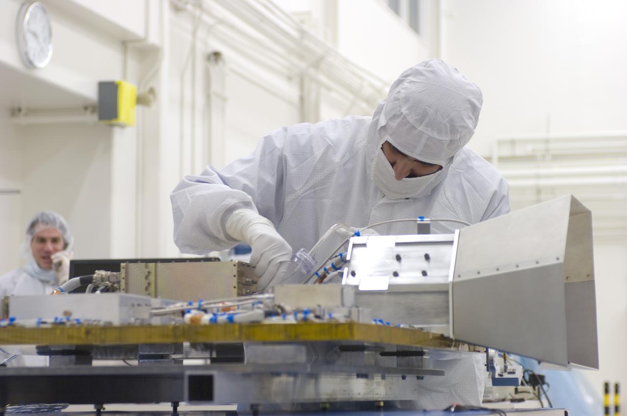LCROSS in Ames clean room N-240- cleaning for shipping to Northrup Grumman, Redondo Beach, CA