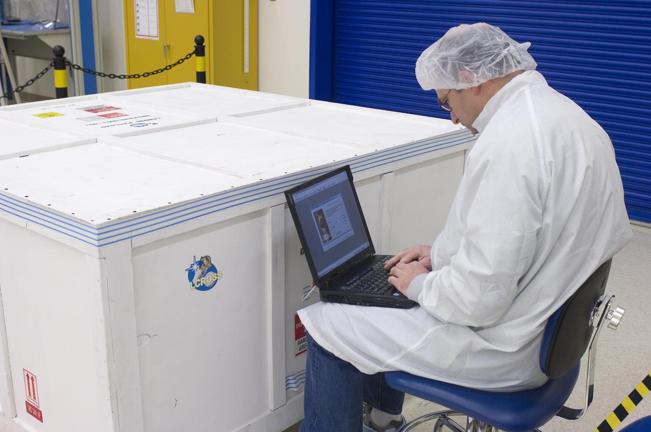 LCROSS - loading onto truck for trip to Northrup Grumman Los Angles, CA for matting with it's Lunar Reconnaissance Orbitor (LR0) spacecraft with Steve Ord