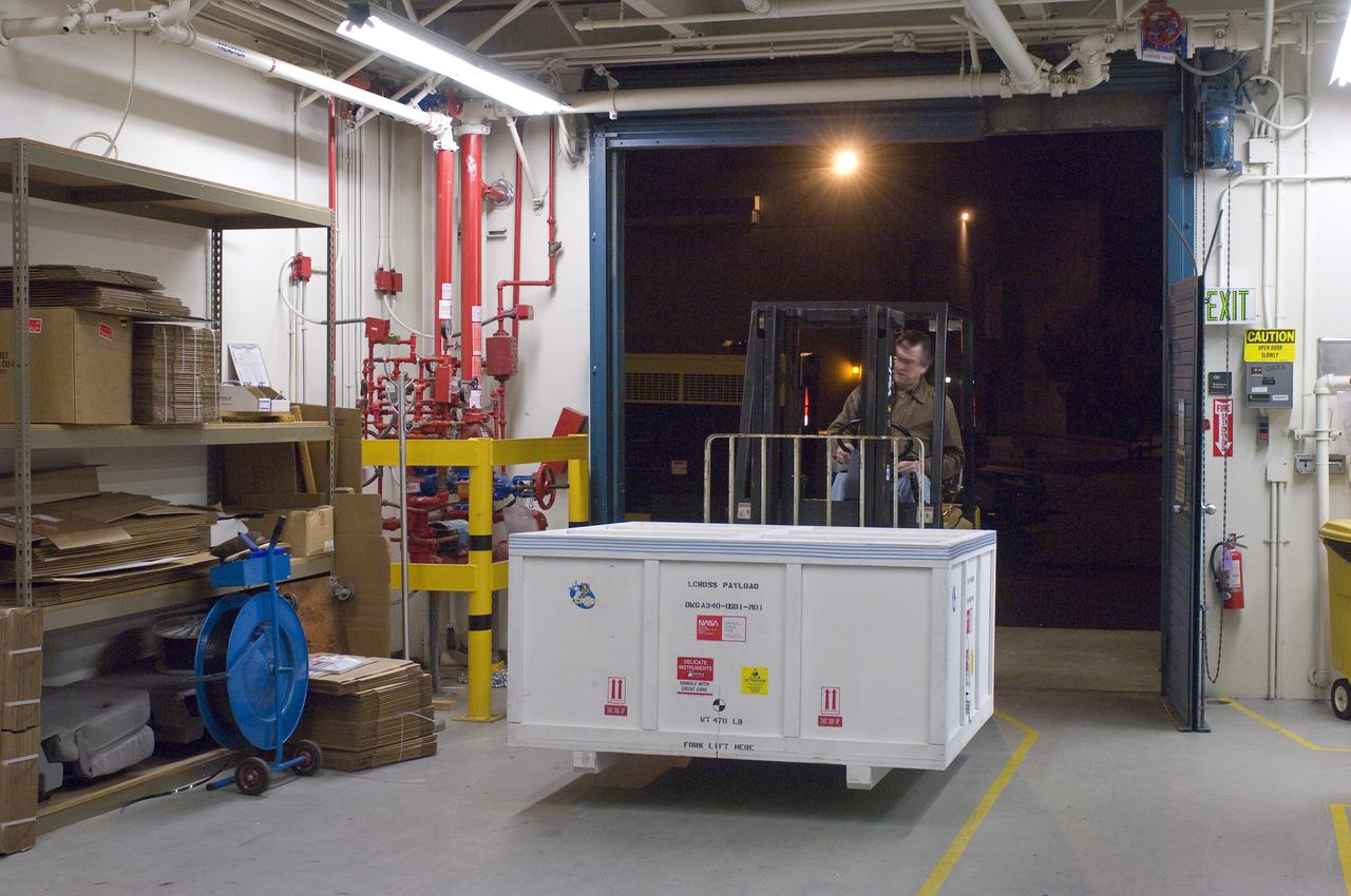 LCROSS leaves Ames clean room to be loaded onto a truck for trip to Northrup Grumman Redondo Beach, CA for further calibration and verification tests before being mated to the Lunar Reconnaissance Orbitor (LR0) spacecraft for a piggyback ride to the Moon.