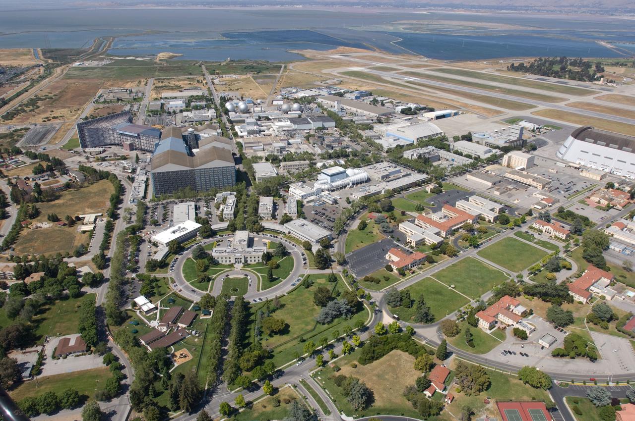 Aerial views of Ames Research Center, Nasa Research Park, Moffett Airfield California