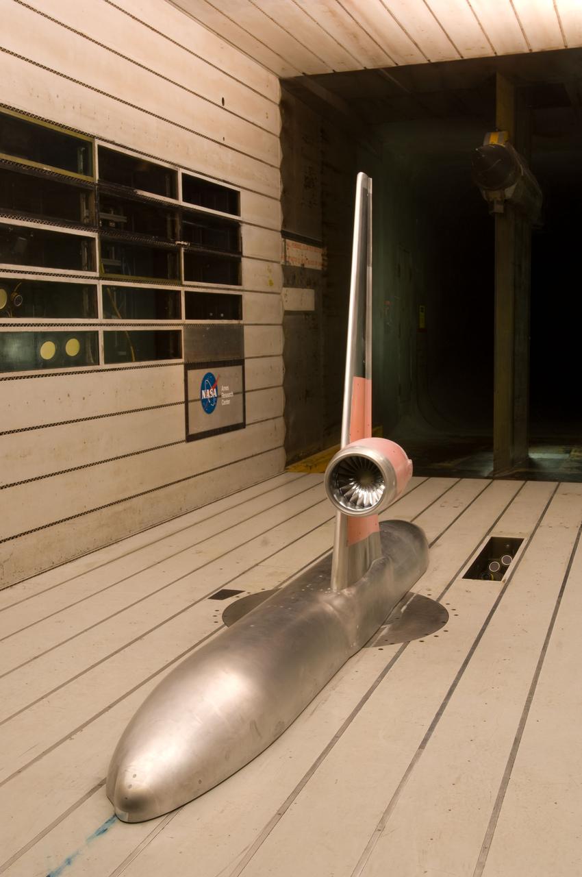 Next-Generation Aircraft, Pratt and Whitney Ultra-High Bypass Integration test at NASA Ames 11ft. wind tunnel (test 11-0182) assess the interaction effects of a scaled Pratt & Whitney geared turbofan on a Boeing 737-800 fuselage in an effort to use emerging technologies to make next-generation airliners quieter, more fuel efficient and lower on emissions. (printed in Aviation Week & Space Technology April 8, 2011 issue)
