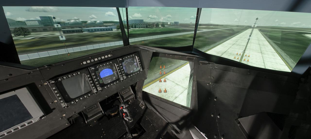 Vertical Motion Simulator VMS Simulation; Rotorcraft Stability/Phase Margin in T-cab. out the window panorama - overall cab view