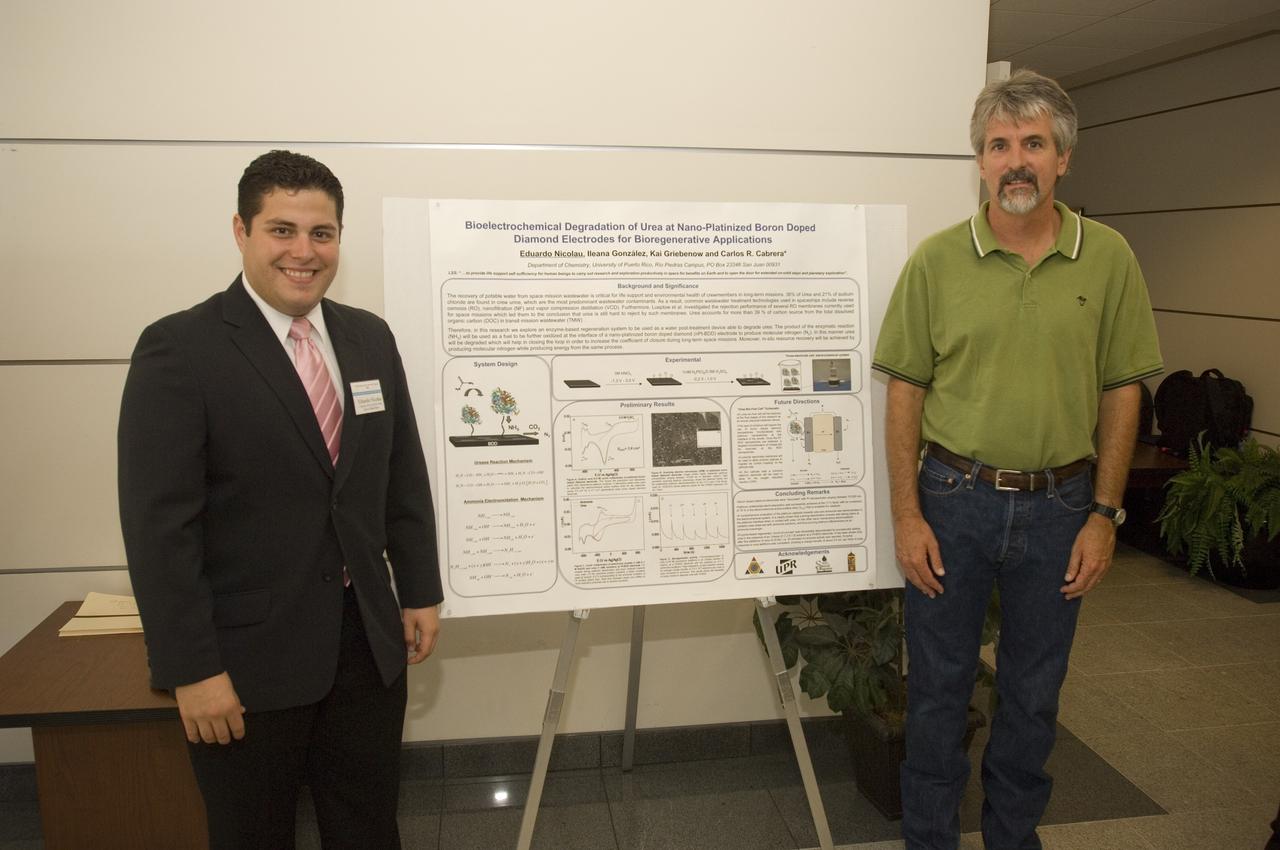 Summer Internship for 2008 closing ceremony  students enjoying the receptionon in lobby of the Ames Administration building N-200.