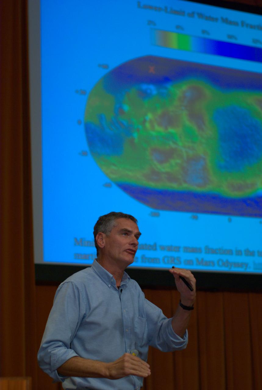 Dr Chris McKay presents a Director's Colloquium to Ames staff and summer interns on 'Missions to Investigate the Polar Ice of Mars: Phoenix and Beyond'