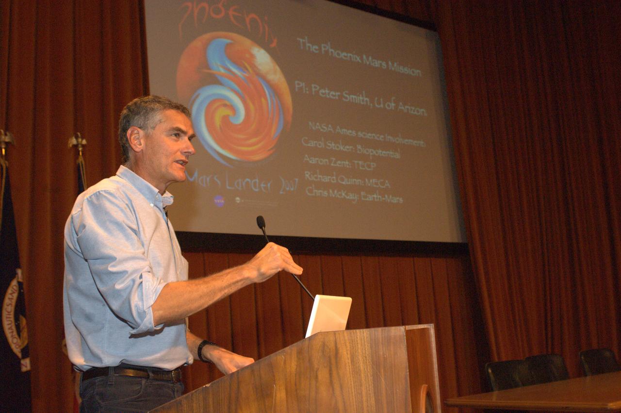 Dr Chris McKay presents a Director's Colloquium to Ames staff and summer interns on 'Missions to Investigate the Polar Ice of Mars: Phoenix and Beyond'