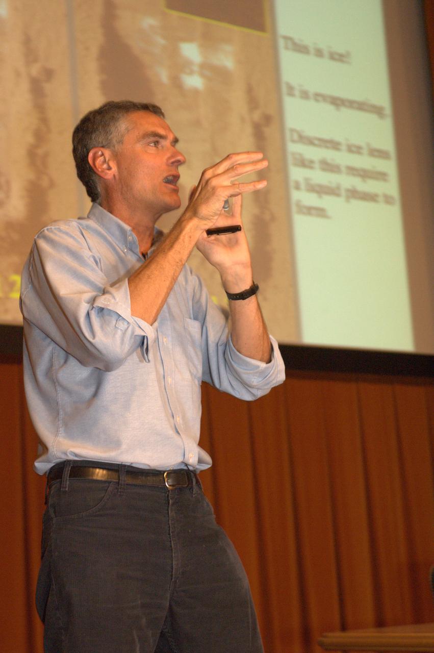 Dr Chris McKay presents a Director's Colloquium to Ames staff and summer interns on 'Missions to Investigate the Polar Ice of Mars: Phoenix and Beyond'
