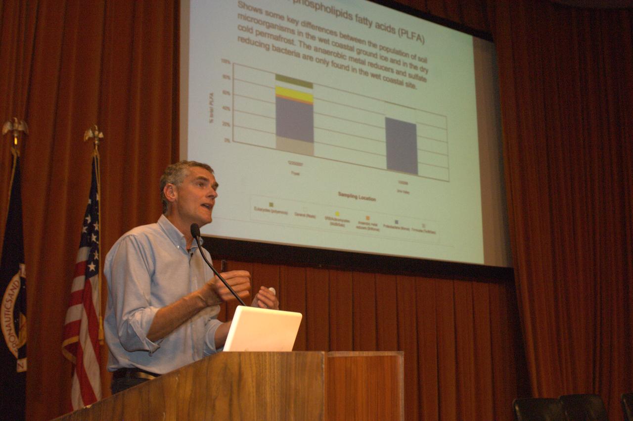 Dr Chris McKay presents a Director's Colloquium to Ames staff and summer interns on 'Missions to Investigate the Polar Ice of Mars: Phoenix and Beyond'