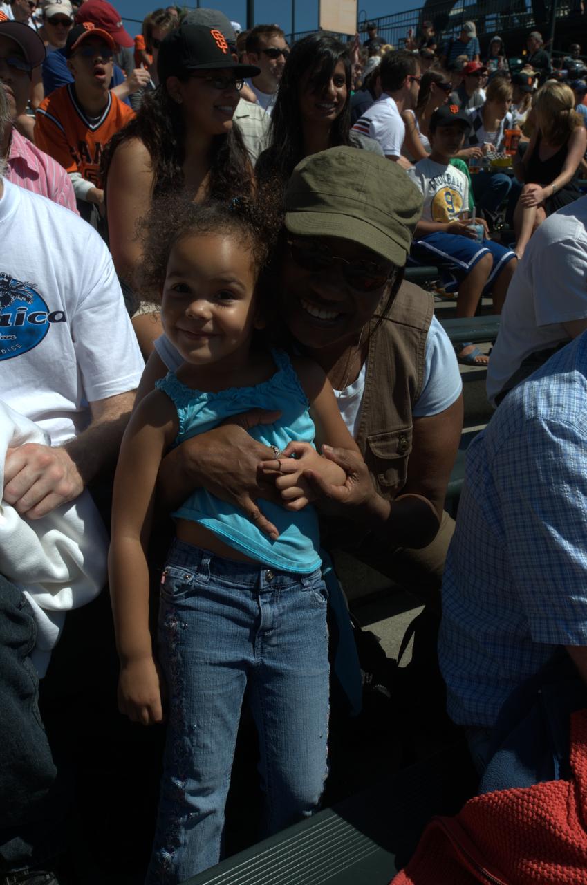 NASA Day at AT&T Park: NASA and the San Francisco Giants share a day to celebrate the 50 year anniversaries. Sheila Johnson of Ames Government Relations office enjoys the day with her family.