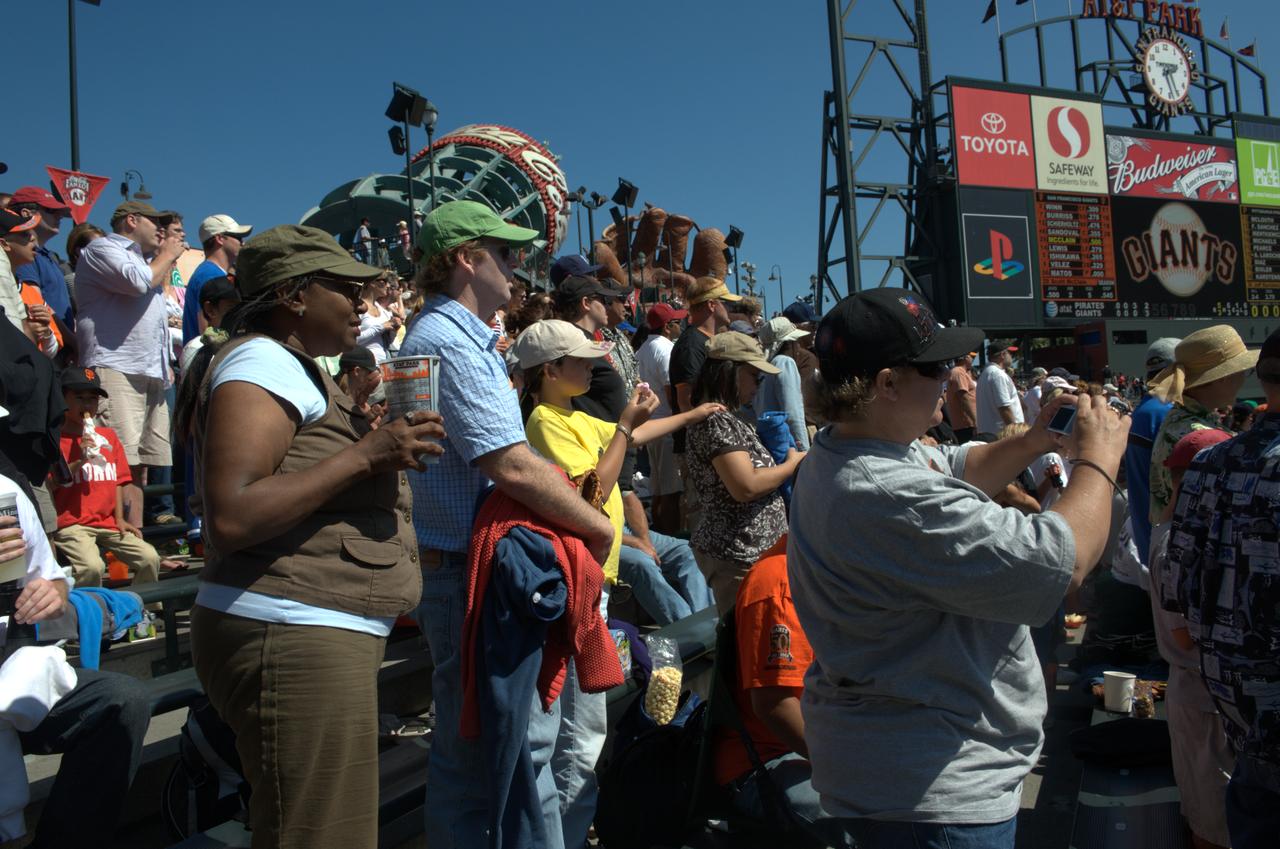 NASA Day at AT&T Park: NASA and the San Francisco Giants share a day to celebrate the 50 year anniversaries. Sheila Johnson of Ames Government Relations office enjoys the day with her family.