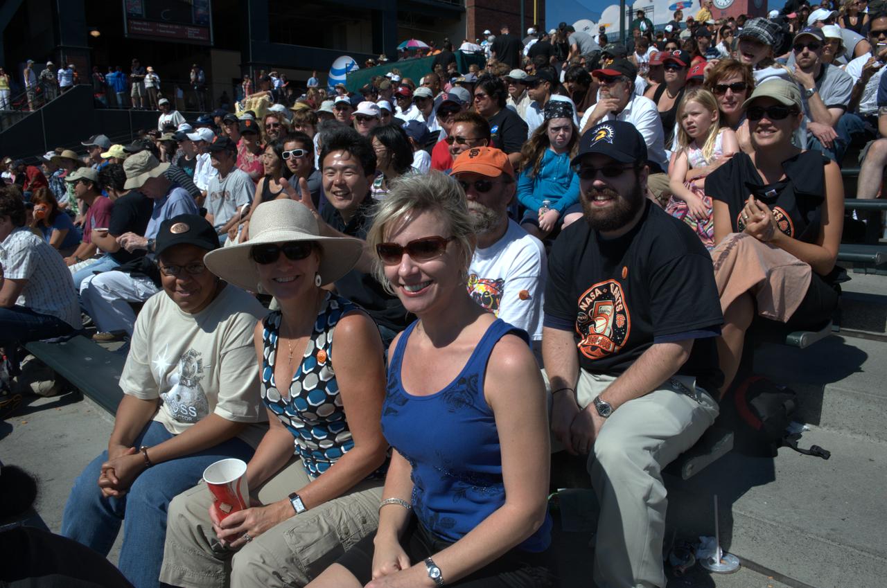 NASA Day at AT&T Park: NASA and the San Francisco Giants share a day to celebrate the 50 year anniversaries. Ames New Ventures and Communication staff (L-R)  Dolores Beasley, Lori and Kim Newton enjoy the sun and fun at the game.