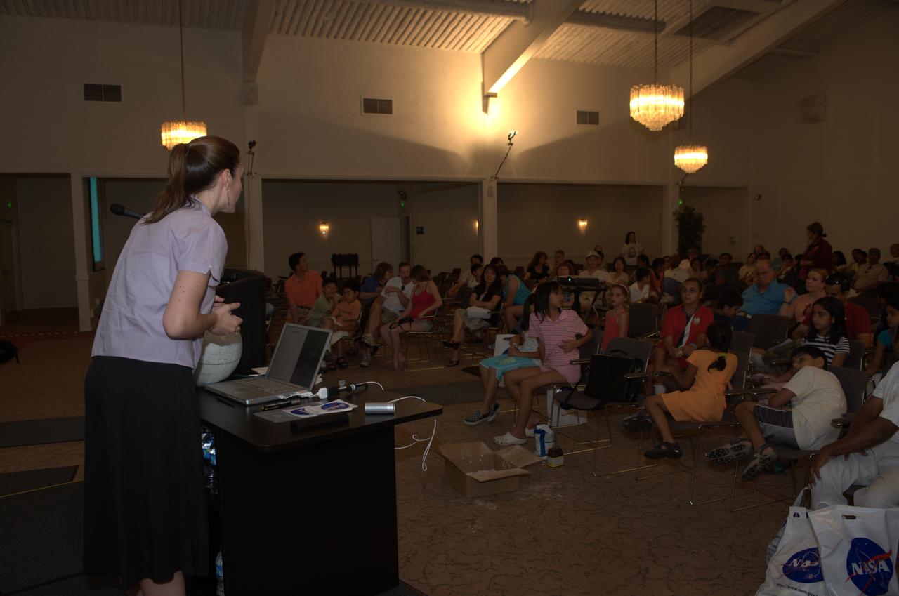 LCROSS Family night at Ames. Jennifer Heldmann of the LCROSS team address the crowd on family night.