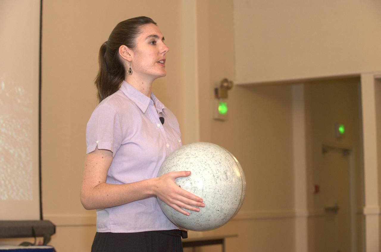 LCROSS Family night at Ames. Jennifer Heldmann of the LCROSS team address the crowd on family night.