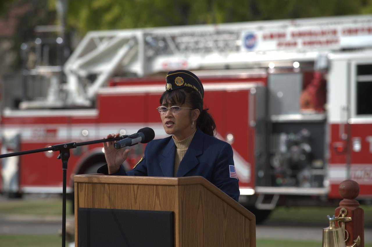 September 11th remembrance ceremony held in front of NASA Research Park Bldg-17 (Lunar Science Institute) hosted by the American Legion, Post 881, Moffett Field.  Welcome by Moffett Field Post Commander Carolann Wunderlin.