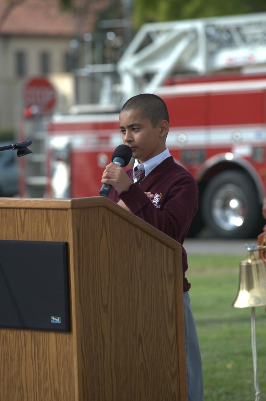 September 11th remembrance ceremony held in front of NASA Research Park Bldg-17 (Lunar Science Institute) hosted by the American Legion, Post 881, Moffett Field. Pledge of Allegiance by Brandon Gonzalez