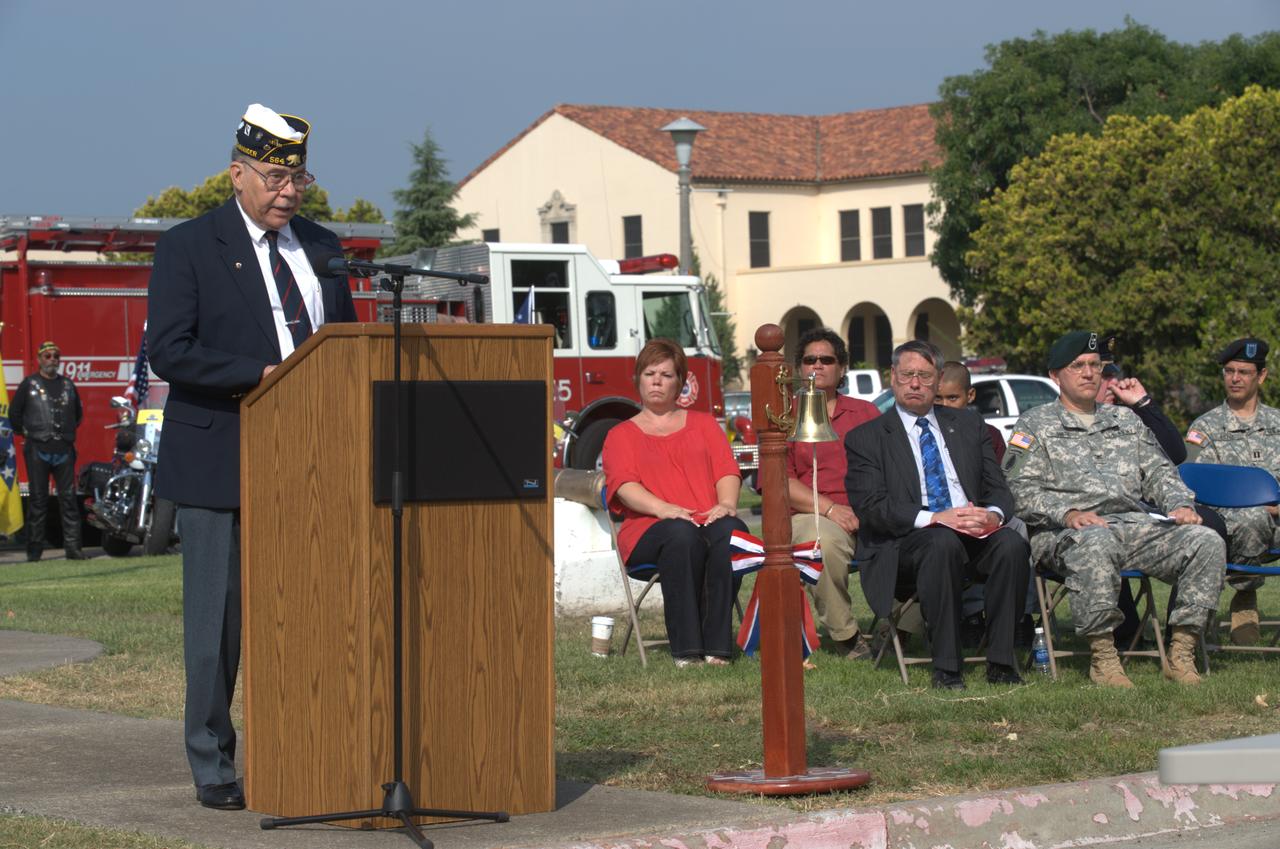 September 11th remembrance ceremony held in front of NASA Research Park Bldg-17 (Lunar Science Institute) hosted by the American Legion, Post 881, Moffett Field. Remarks by American Legion Commander - dist 13 (Santa Clara County) Commander Carlos Ramos