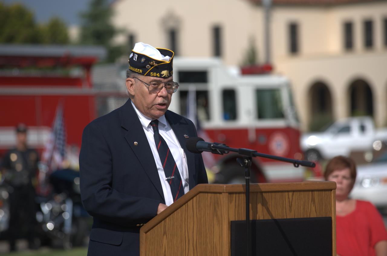 September 11th remembrance ceremony held in front of NASA Research Park Bldg-17 (Lunar Science Institute) hosted by the American Legion, Post 881, Moffett Field. Remarks by American Legion Commander - dist 13 (Santa Clara County) Commander Carlos Ramos