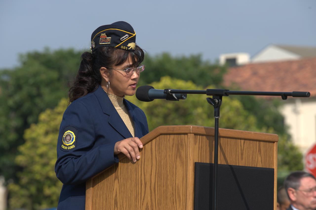September 11th remembrance ceremony held in front of NASA Research Park Bldg-17 (Lunar Science Institute) hosted by the American Legion, Post 881, Moffett Field. Welcome by Moffett Field Post Commander Carolann Wunderlin.
