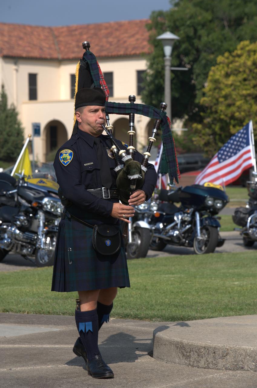 September 11th remembrance ceremony held in front of NASA Research Park Bldg-17 (Lunar Science Institute) hosted by the American Legion, Post 881, Moffett Field.  Bagpipe Amazing Grace, Richard Charette, Scottish American Military Society