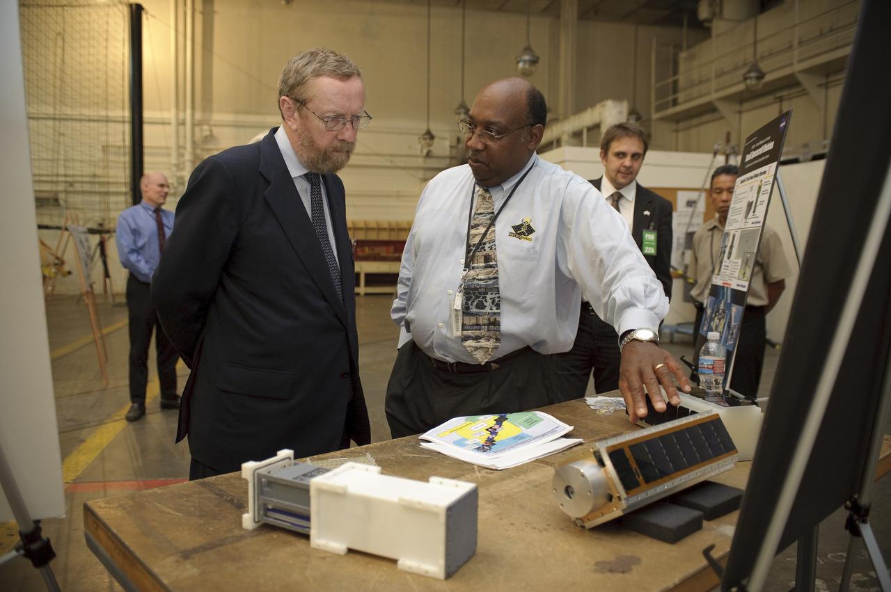 Professor John Beddington, UK (United Kingdom)  Government Chief Scientist Advisor visit to Ames on tour of the Small Satellites area Bldg 45 with John Hine of Ames Research Center