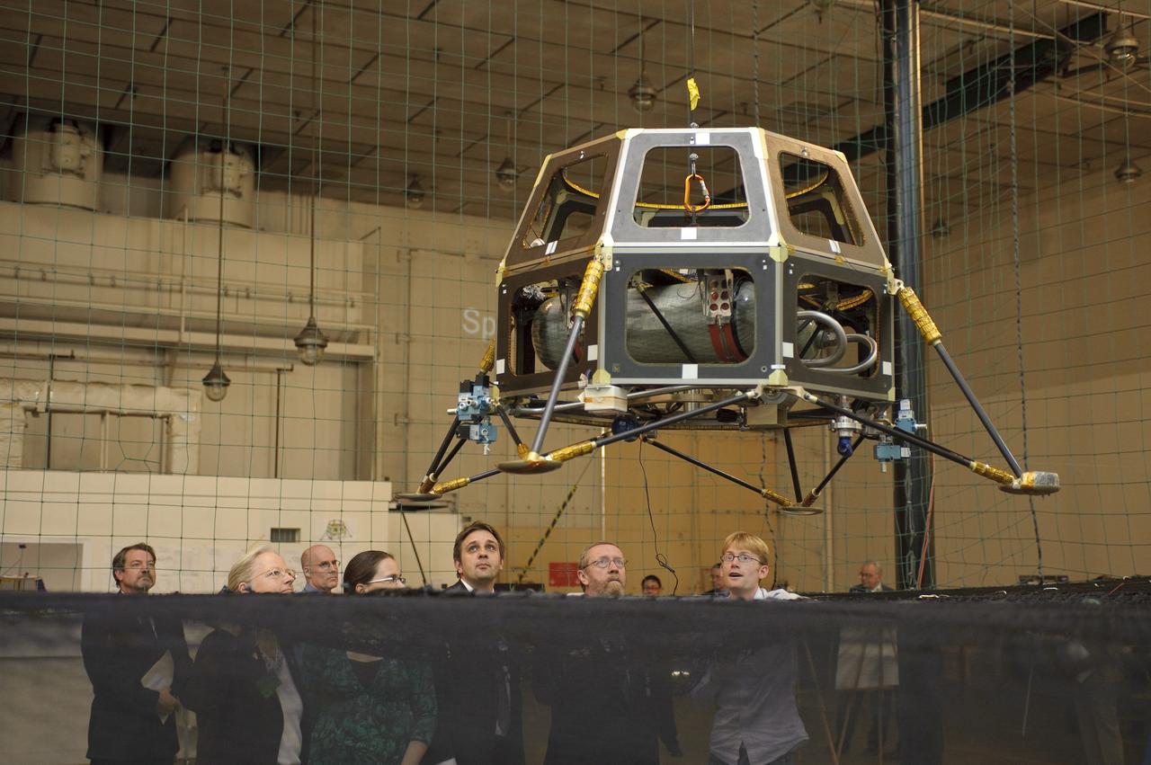 Professor John Beddington, UK (United Kingdom)  Government Chief Scientist Advisor visit to Ames on tour of the Small Satellites area Bldg 45  (and a lunar lander prototype LADEE)