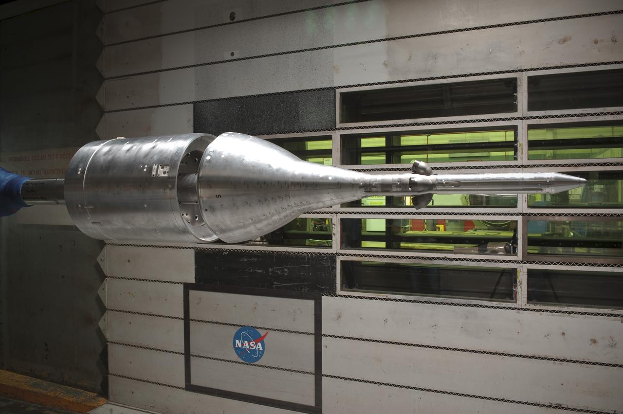 CEV/LAS (Crew Escape Vehicle - Launch Abort System) 51 aeroacoustics test-11-0185 in the Ames Research Center 11ft Transonic Wind Tunnel.